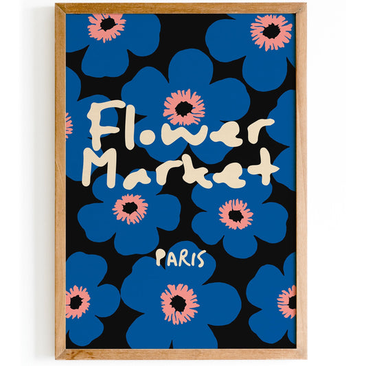 Paris Flower Market Poster - Blue Flowers Art Print