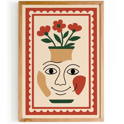 Flower Face Vase Poster - Surreal Floral Wall Art