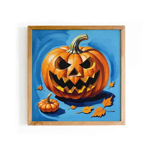 Halloween Pumpkin Blue Square Print - HypeSheriff