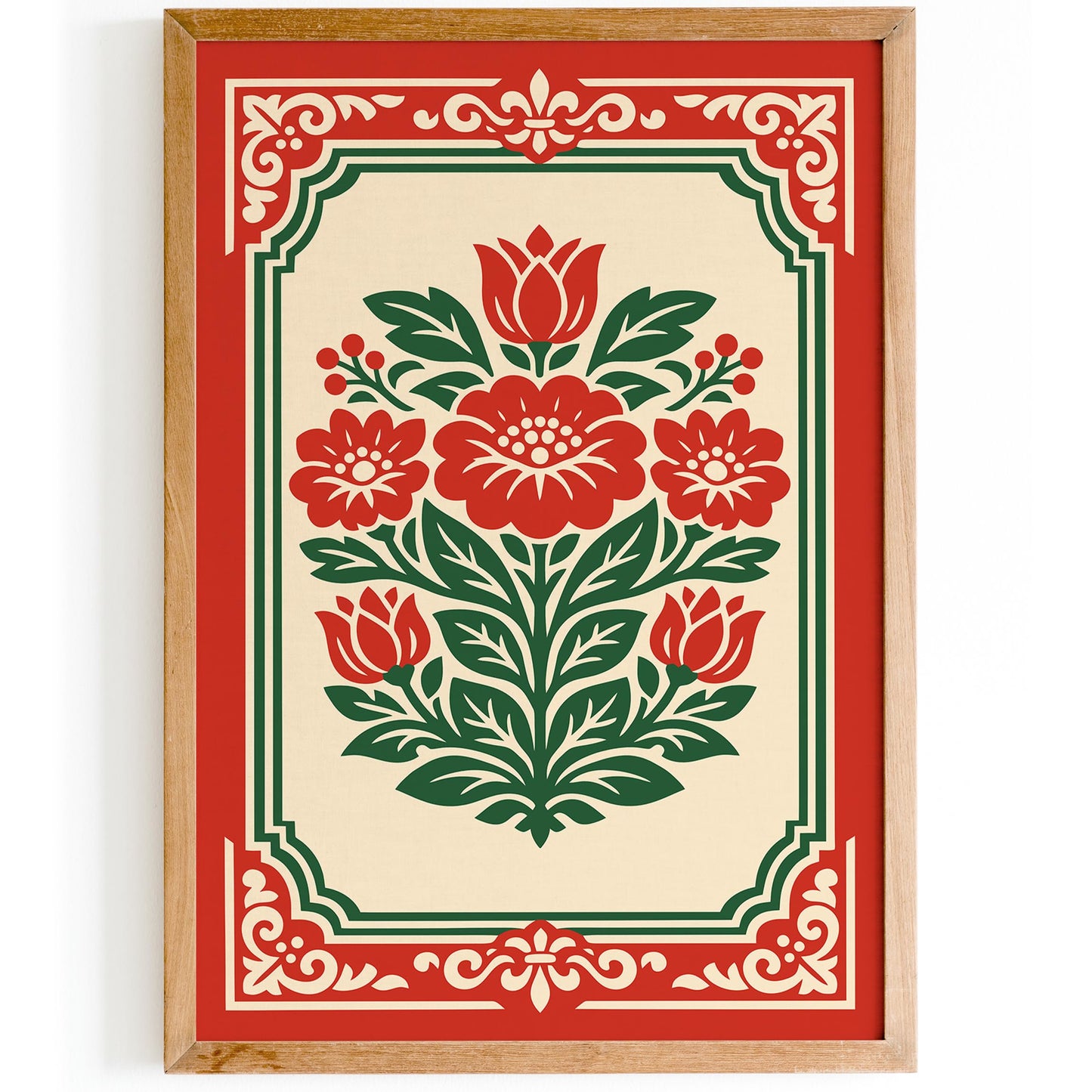 Red Rococo Floral Wall Art Print