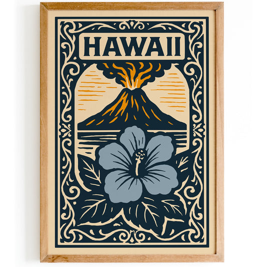 Hawaii Landscape Poster - Navy Blue Art Print