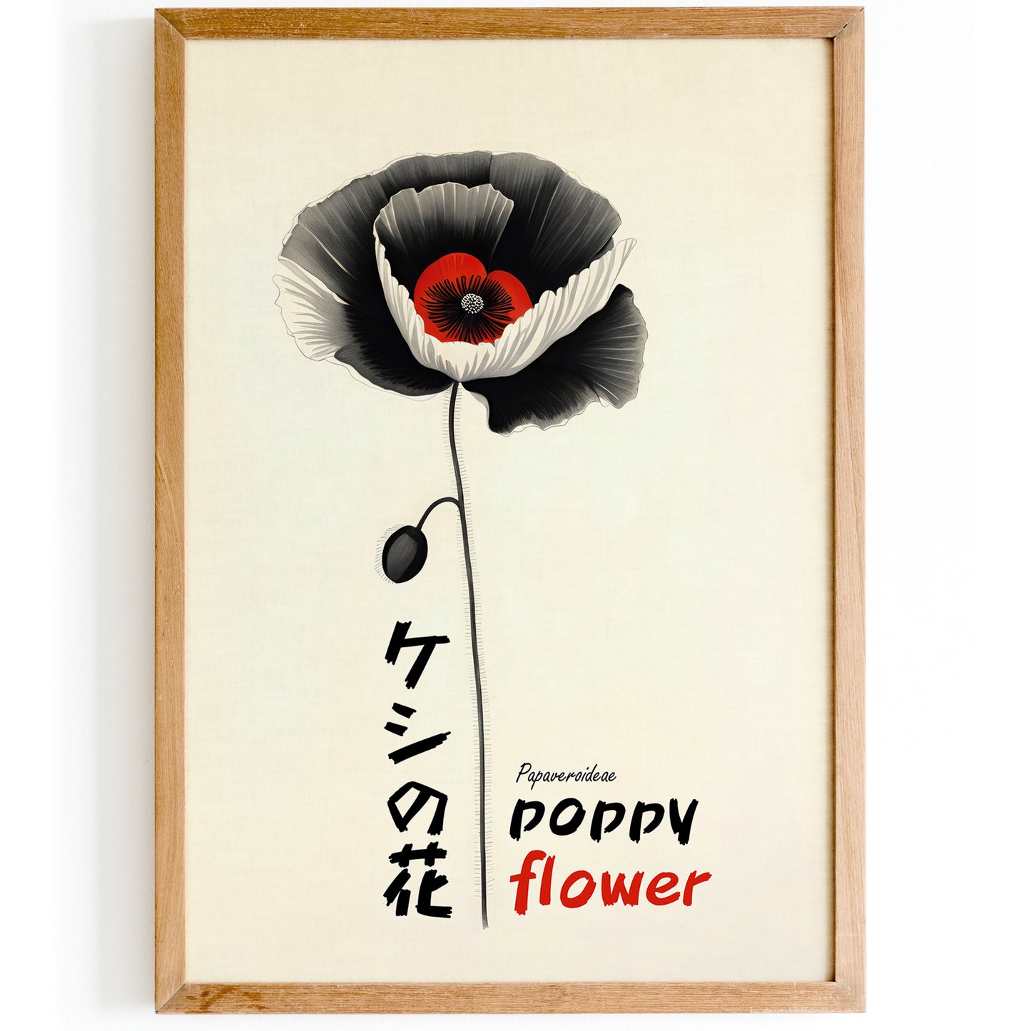 Japanese Poppy Flower Ink Poster