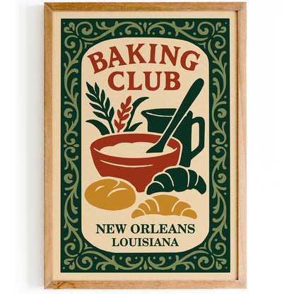 Baking Club New Orleans Poster - Louisiana Kitchen Wall Art