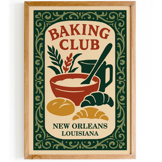 Baking Club New Orleans Poster - Louisiana Kitchen Wall Art