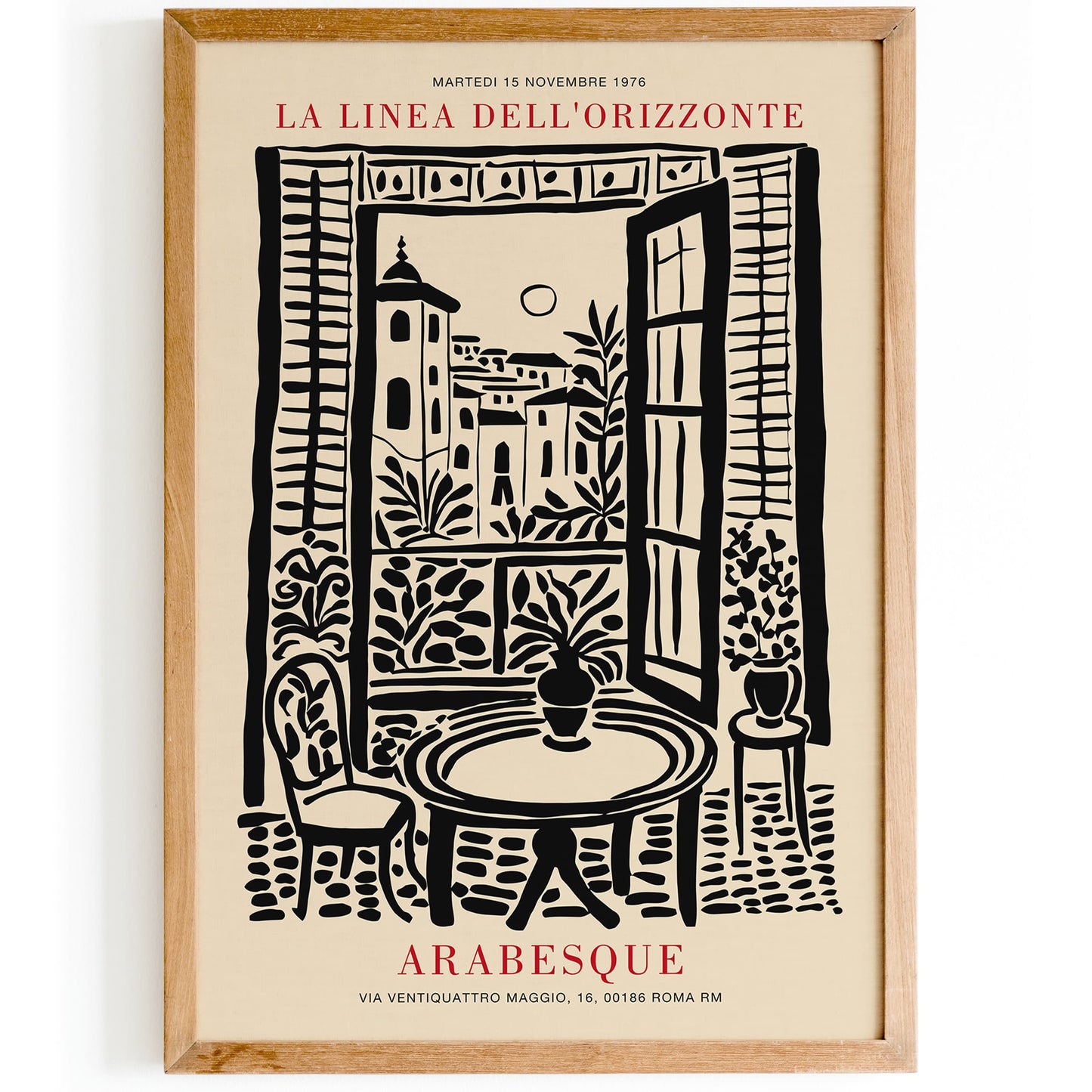 Italian Landscape Poster - Black Ink Painting Wall Art