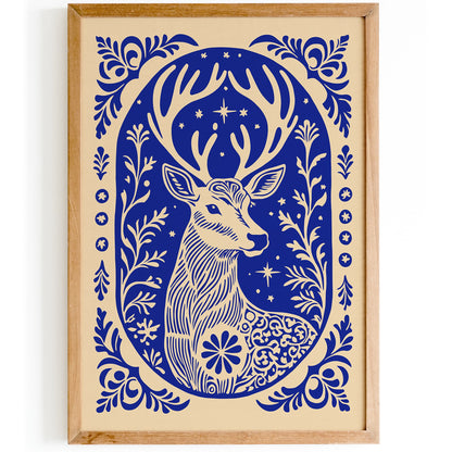 Blue Reindeer Art Poster