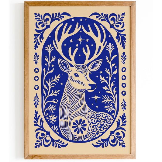 Blue Reindeer Art Poster