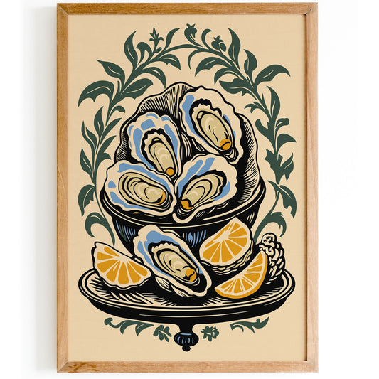 Victorian Oysters Plate Poster Kitchen Wall Decor