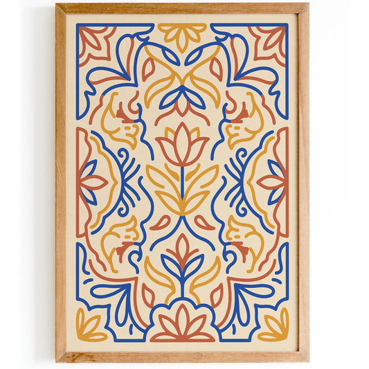 Mexican Talavera Floral Abstract Art Poster