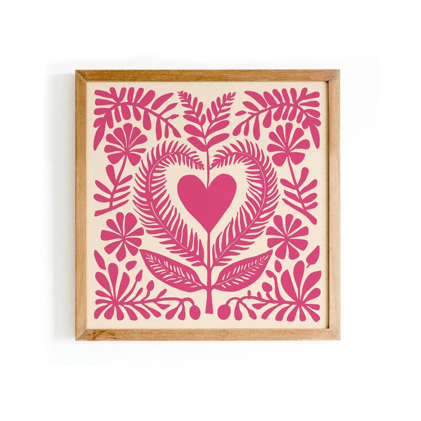 Pink Floral Folk Art Print – Square Wall Decor