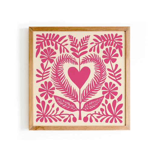 Pink Floral Folk Art Print – Square Wall Decor