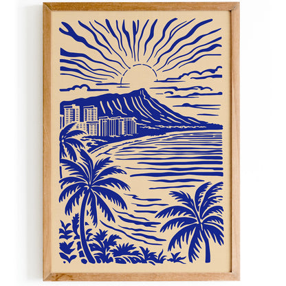 Honolulu Blue Tropical Landscape Poster