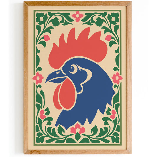 Rooster Folk Wall Art Print