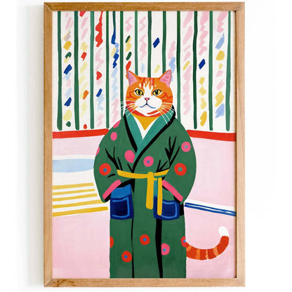 Whimsical Cat in Bathrobe Wall Art