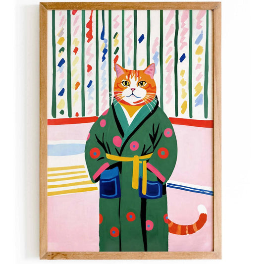 Whimsical Cat in Bathrobe Wall Art