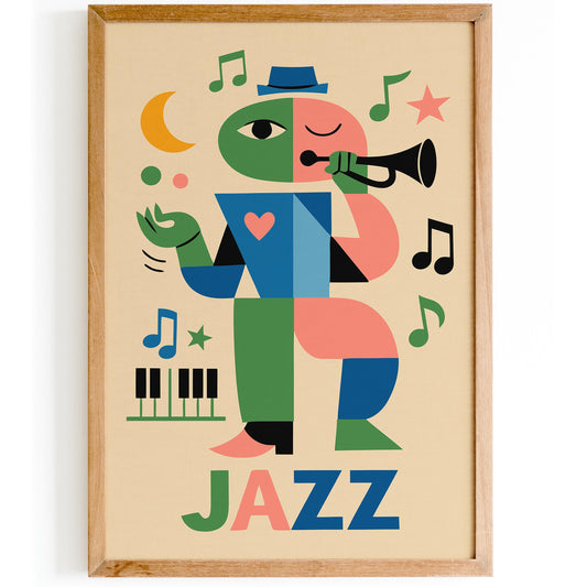 Jazz Music Poster - Abstract Musician in Paul Klee Style