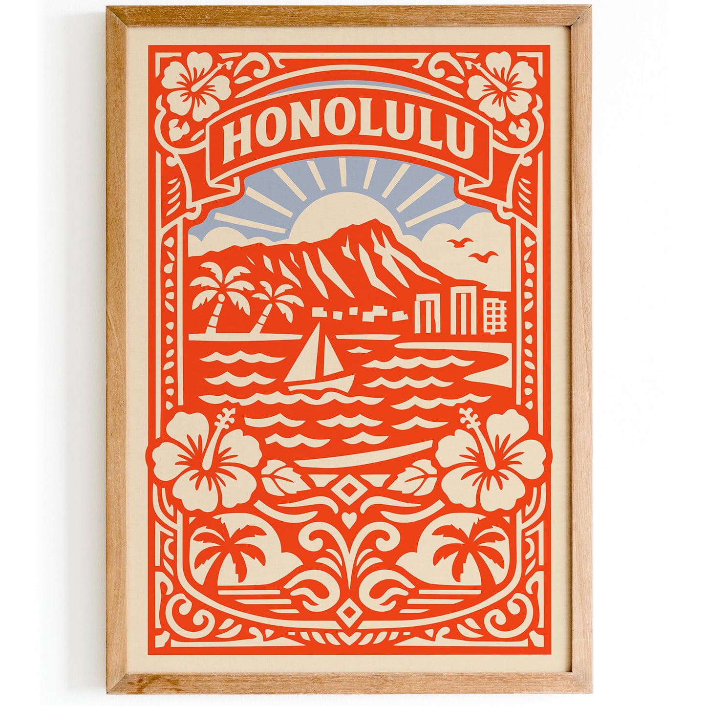 Honolulu Travel Poster - Hawaii Cityscape Print