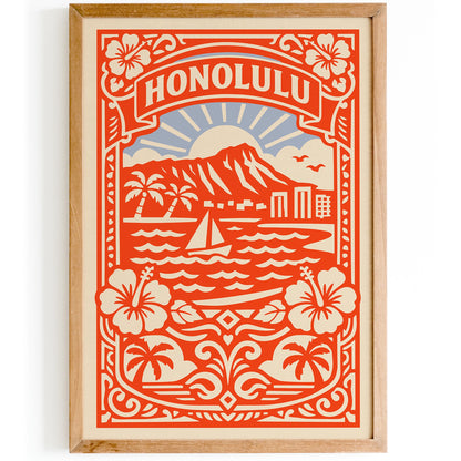Honolulu Travel Poster - Hawaii Cityscape Print