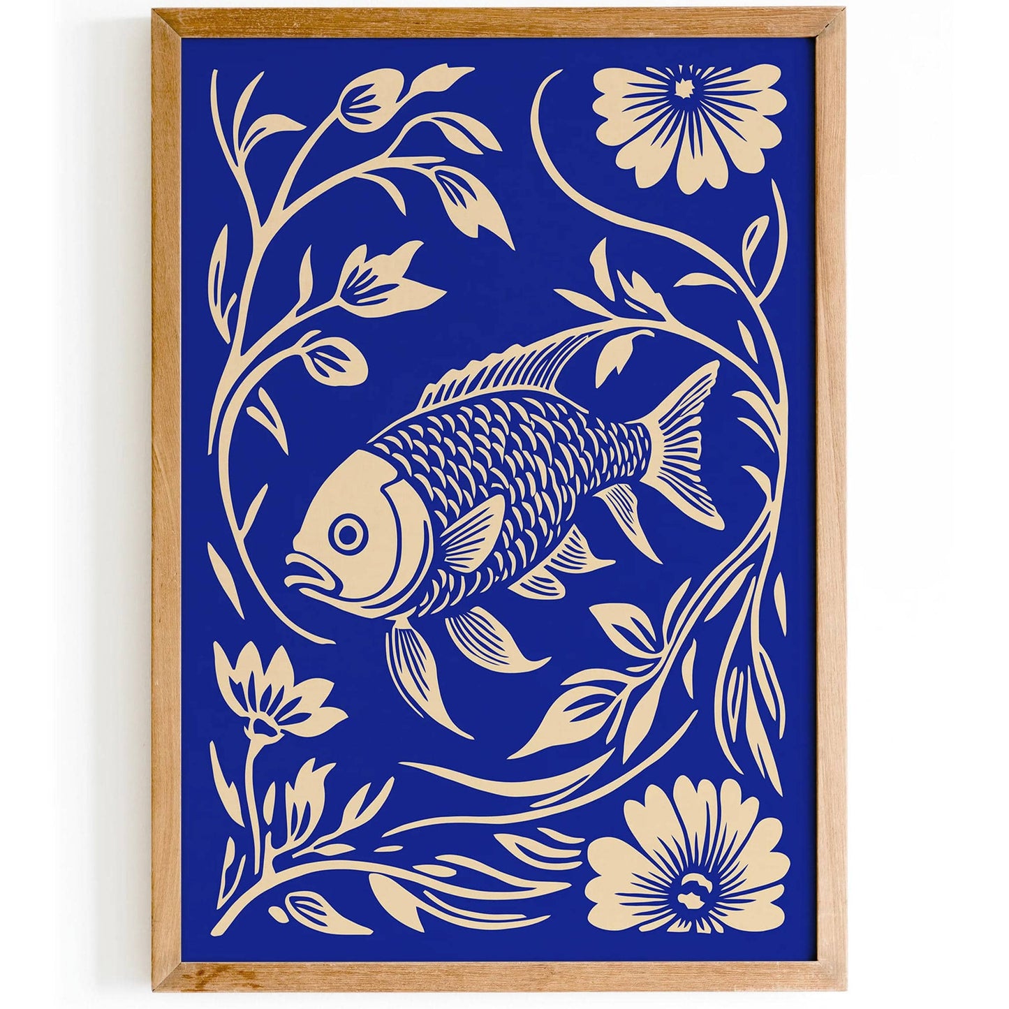 Floral Indigo Fish Poster – Blue Nature Wall Art