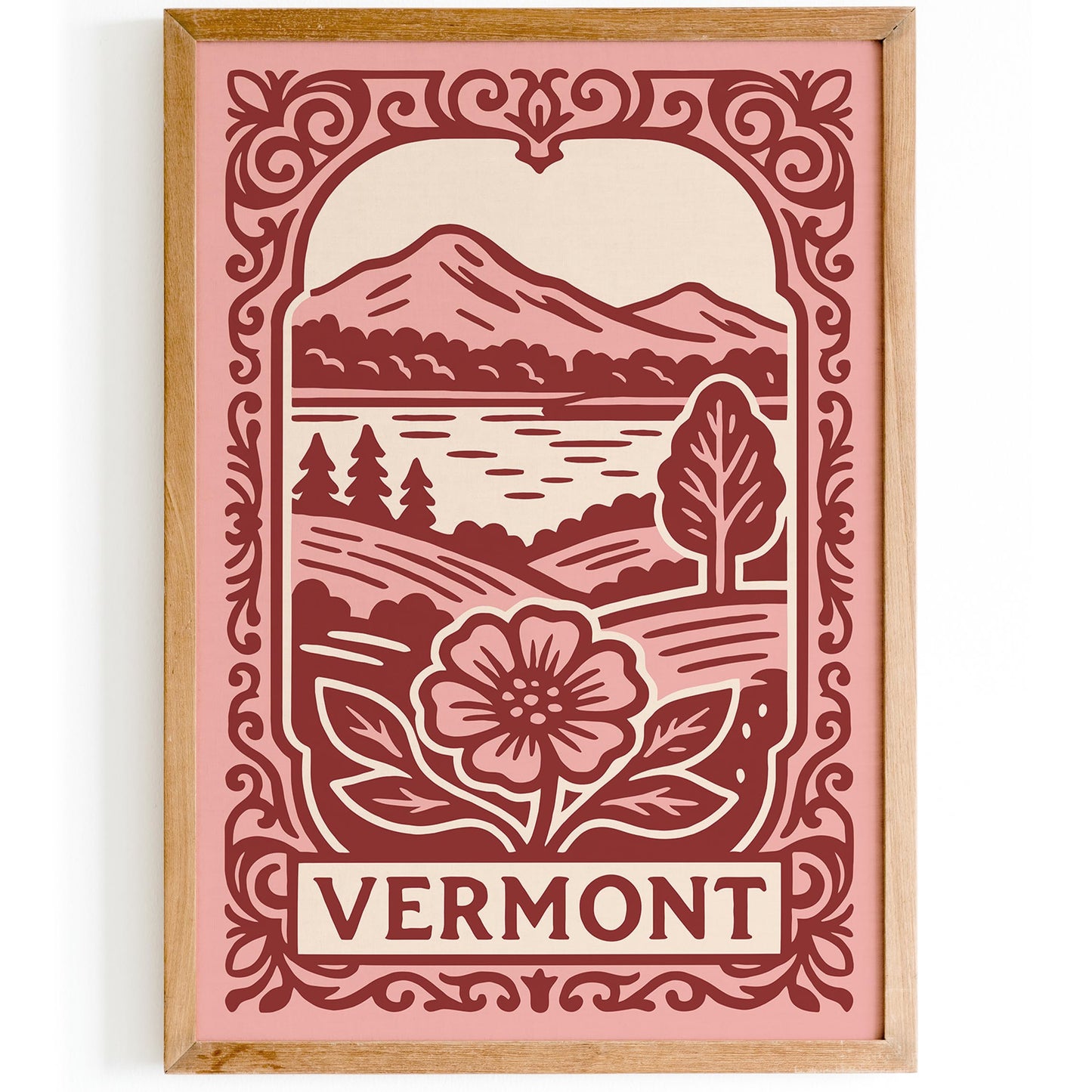 Vermont Pink Travel Poster 2026