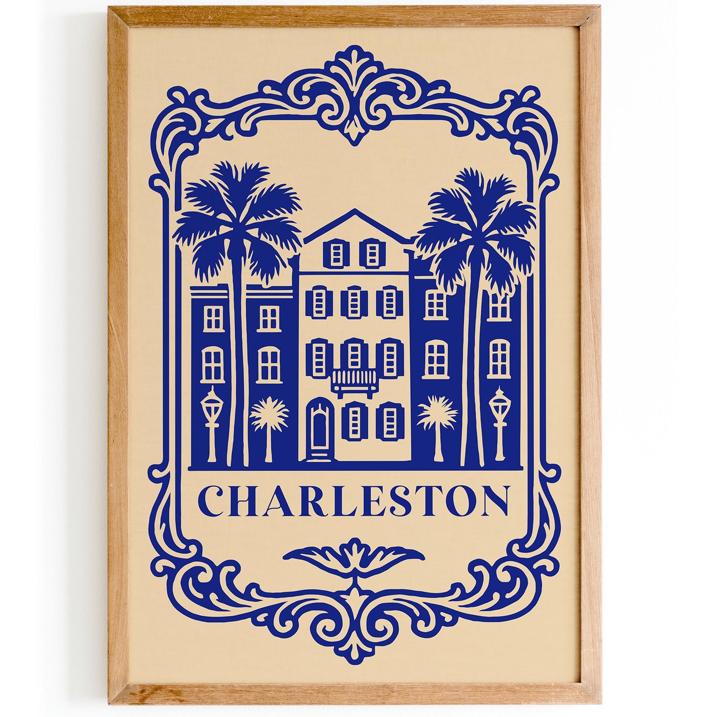 Charleston Blue Cityscape Poster – Vintage Travel Art