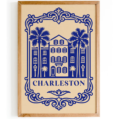 Charleston Blue Cityscape Poster – Vintage Travel Art