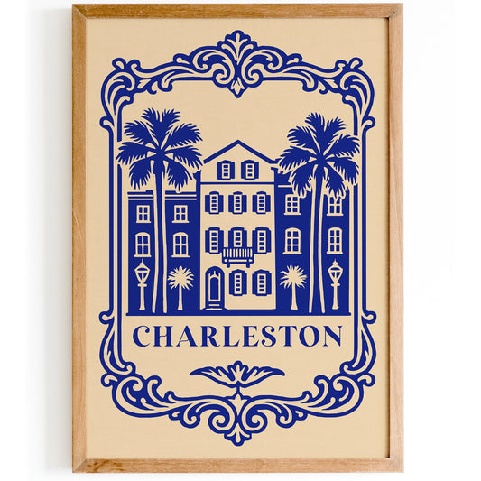 Charleston Blue Cityscape Poster – Vintage Travel Art
