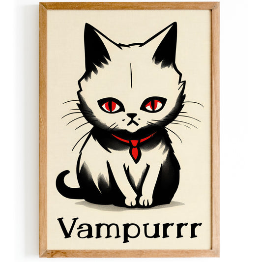 Little Cat Vampurrr Funny Art Print Halloween Decor