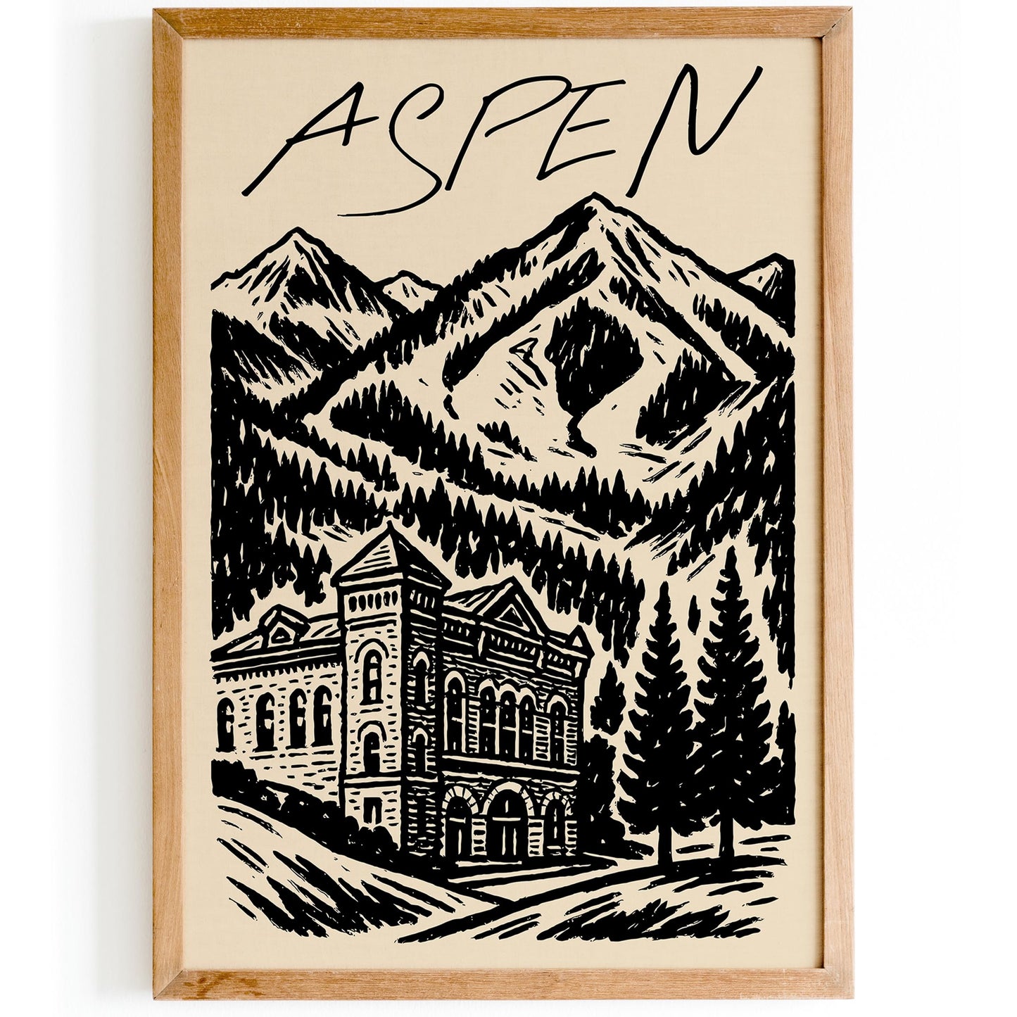 Aspen Black Ink Travel Poster