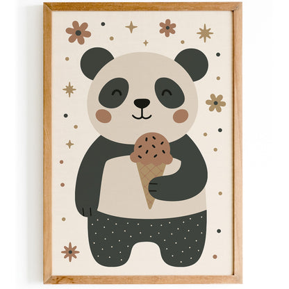 Cute Panda Ice Cream Poster - Adorable Animal Wall Art
