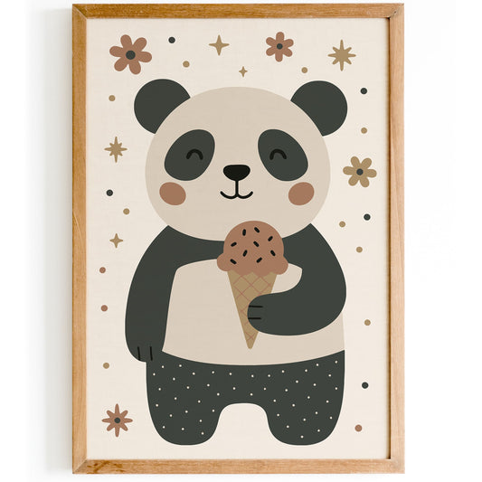 Cute Panda Ice Cream Poster - Adorable Animal Wall Art