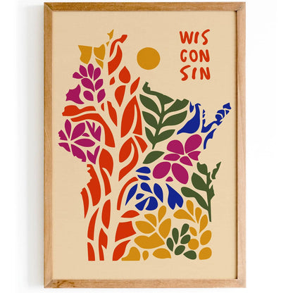 Wisconsin Colorful Retro Travel Poster