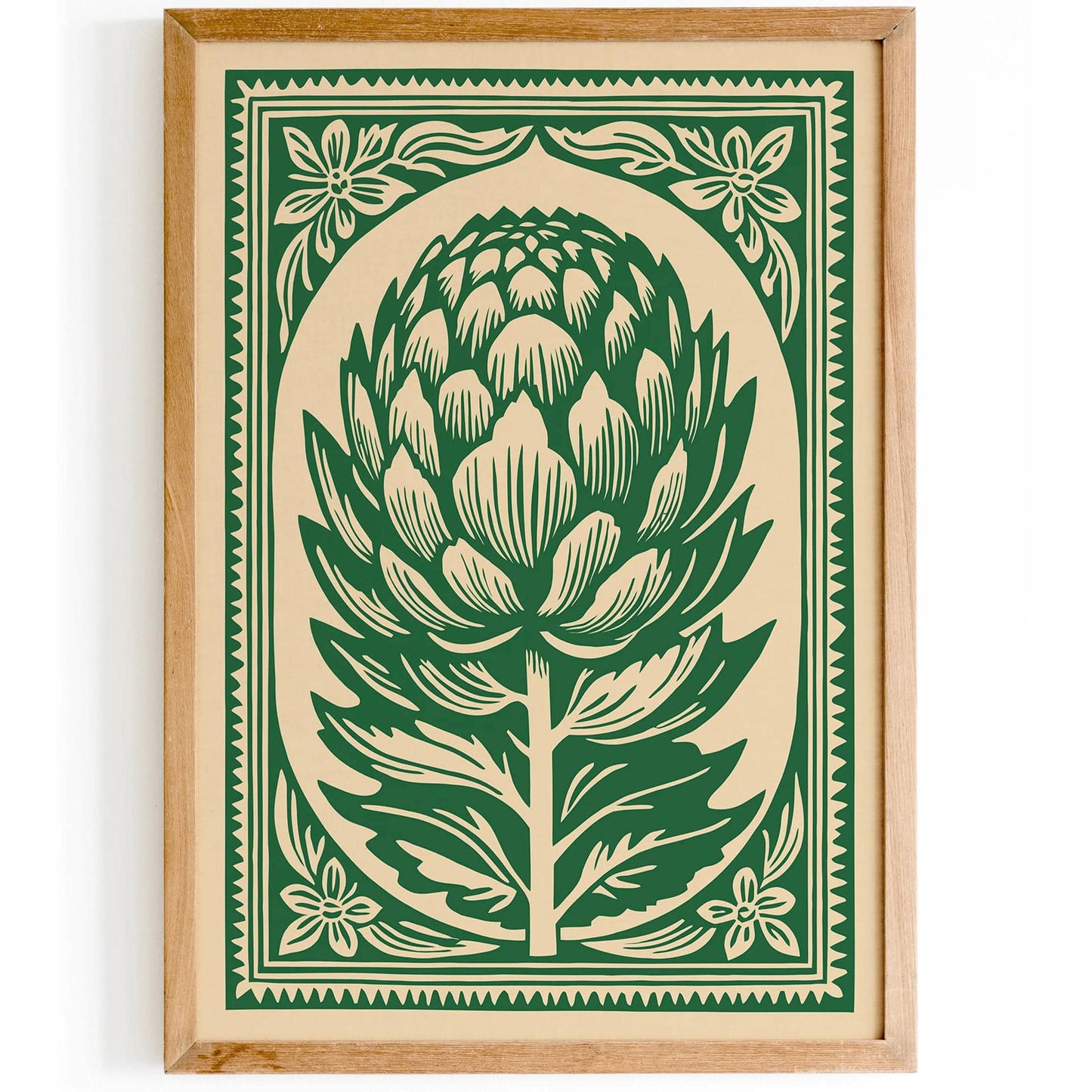 Green Artichoke Linocut Style Poster