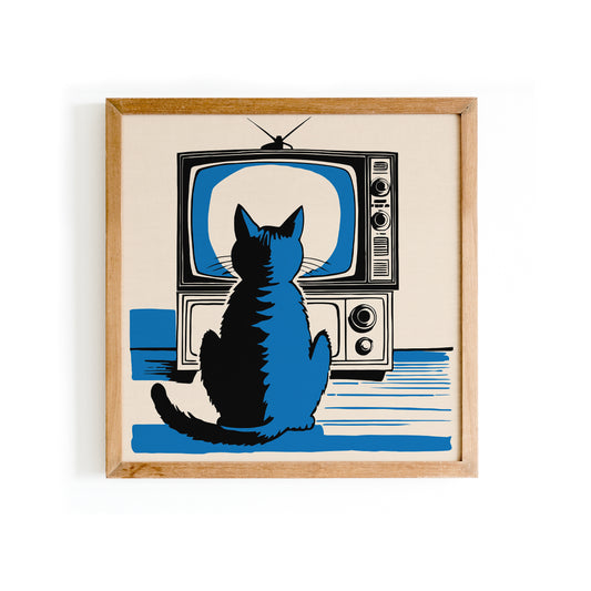 Funny Cat Watching TV Art Print