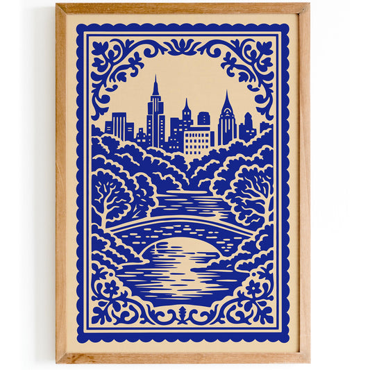 Central Park New York City Blue Cityscape Poster