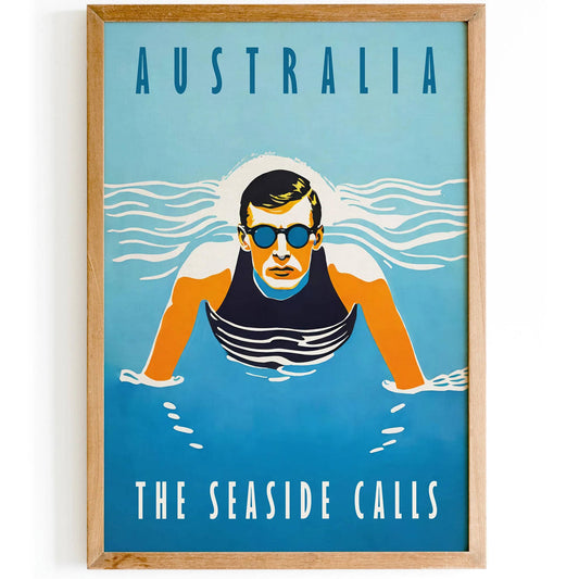 Australia Swimming Retro Poster