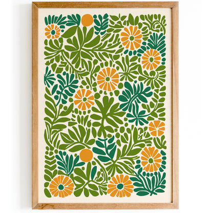 Green Retro Floral Cut Out Poster