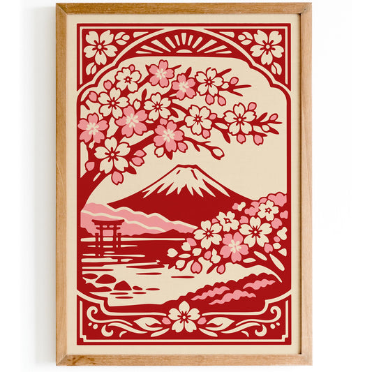 Mount Fuji Japan Red Travel Poster