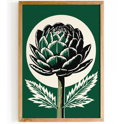 Vintage Artichoke Linocut Green Wall Art