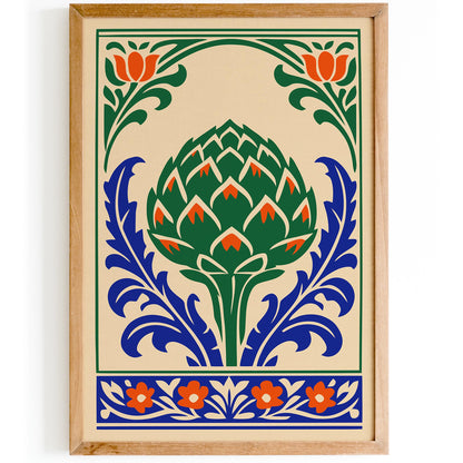 Folk Illustration of Artichoke Poster Print