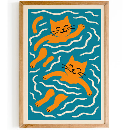 Swimming Cats Poster Funny Kids Room Decor