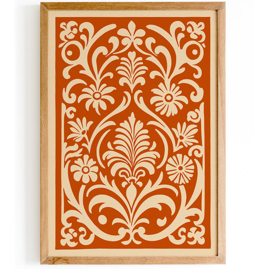 Folk Burnt Orange Floral Cut Outs Print