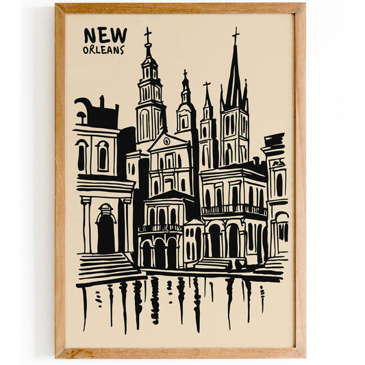 Black Ink New Orleans Architecture Art Print