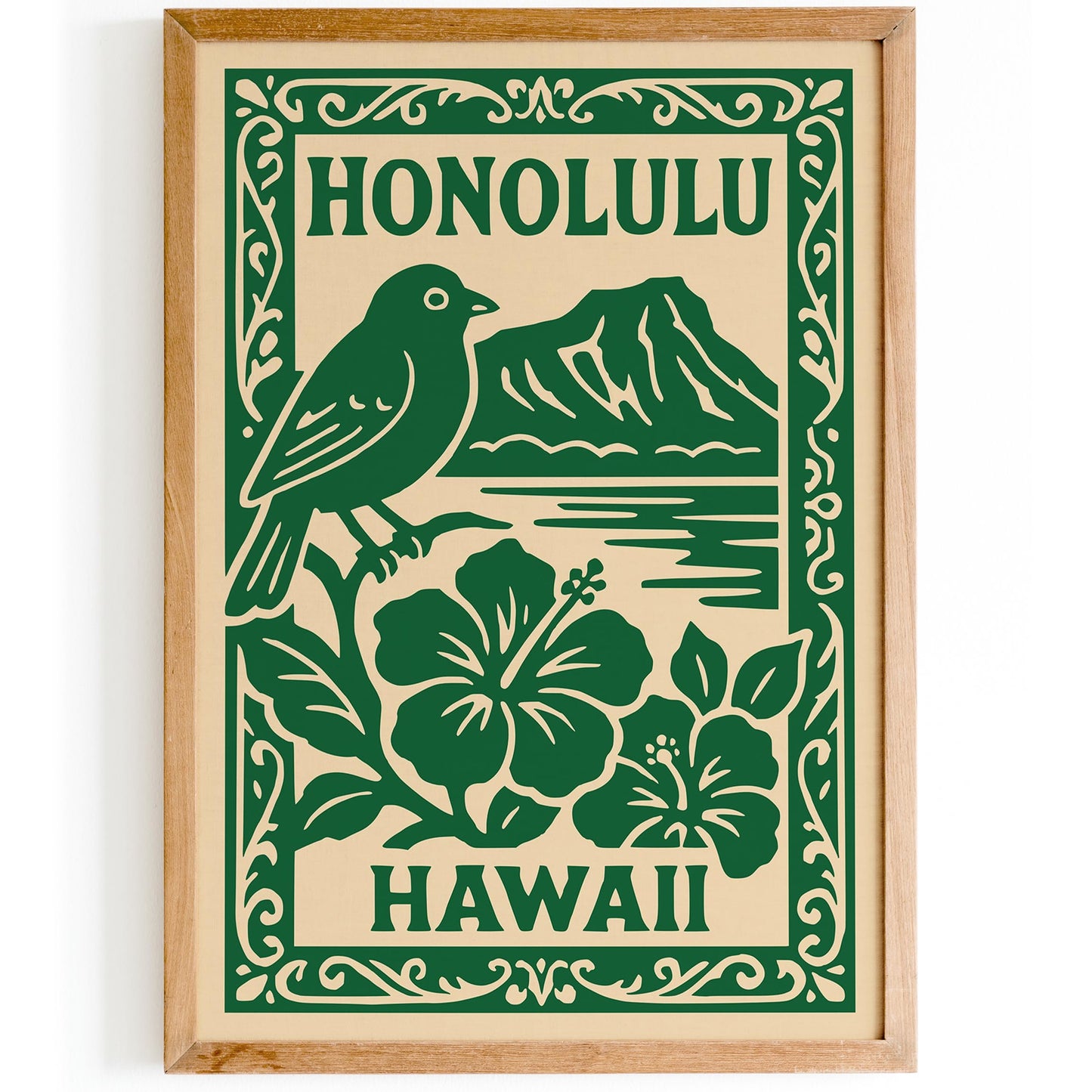 Honolulu Hawaii Poster - Green Travel Print