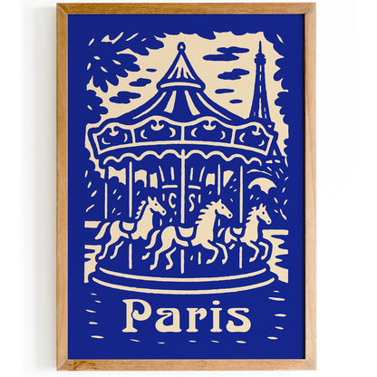 Paris Carousel Vintage Blue Poster