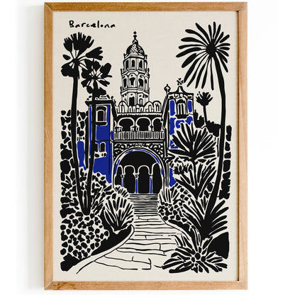 Barcelona Poster - Black Ink Spain Travel Wall Art