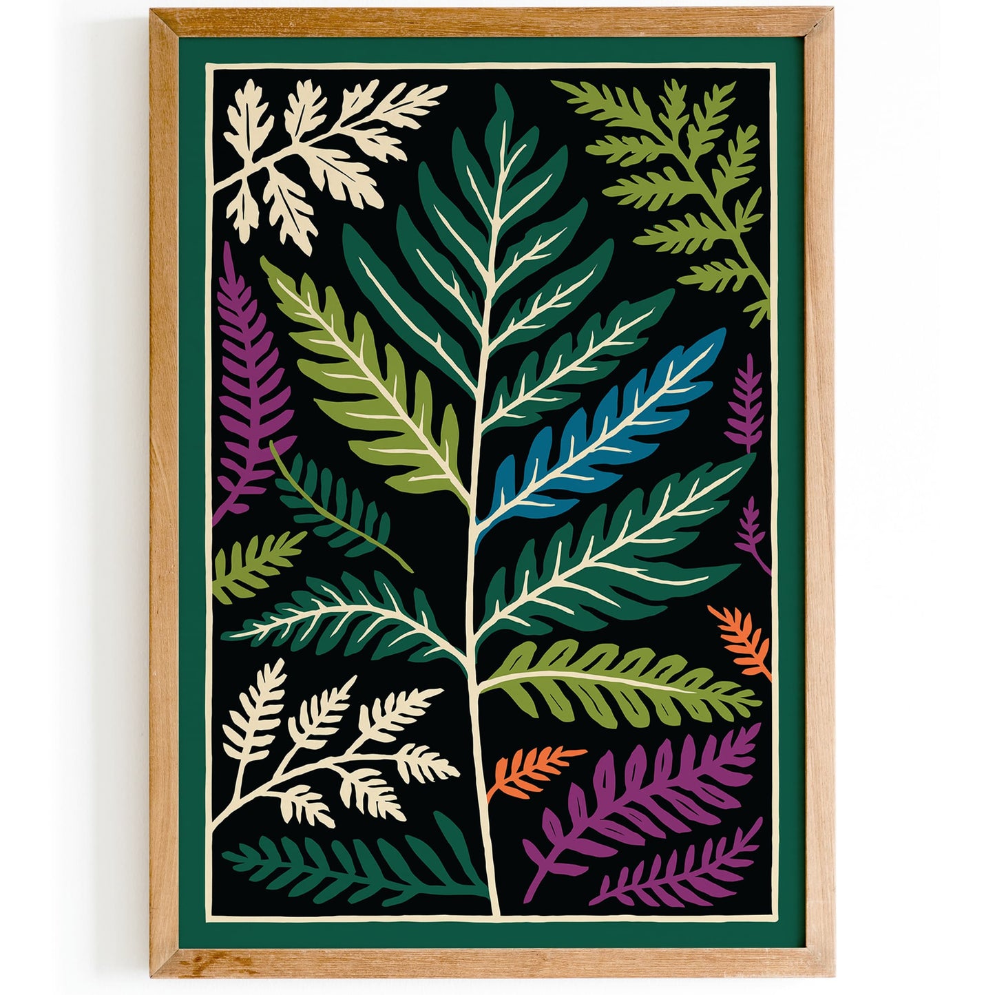 Colorful Fern Leaves Poster - Bohemian Tropical Art Print