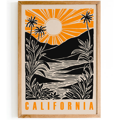 California Linocut Sunset Art Print