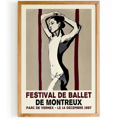 Montreux Ballet Festival Retro Ballerina Ink Art Print