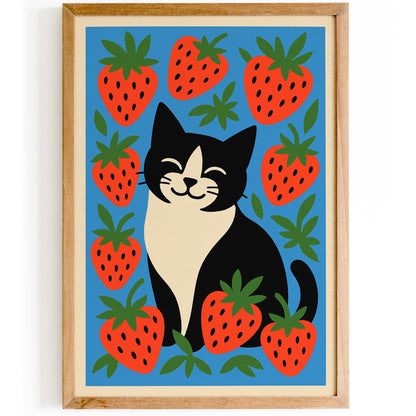 Cat in Strawberries Poster